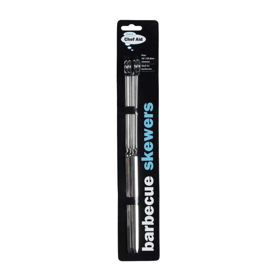 Chef Aid Metal Barbecue Skewers (Set of 4) - Silver - 25.5cm