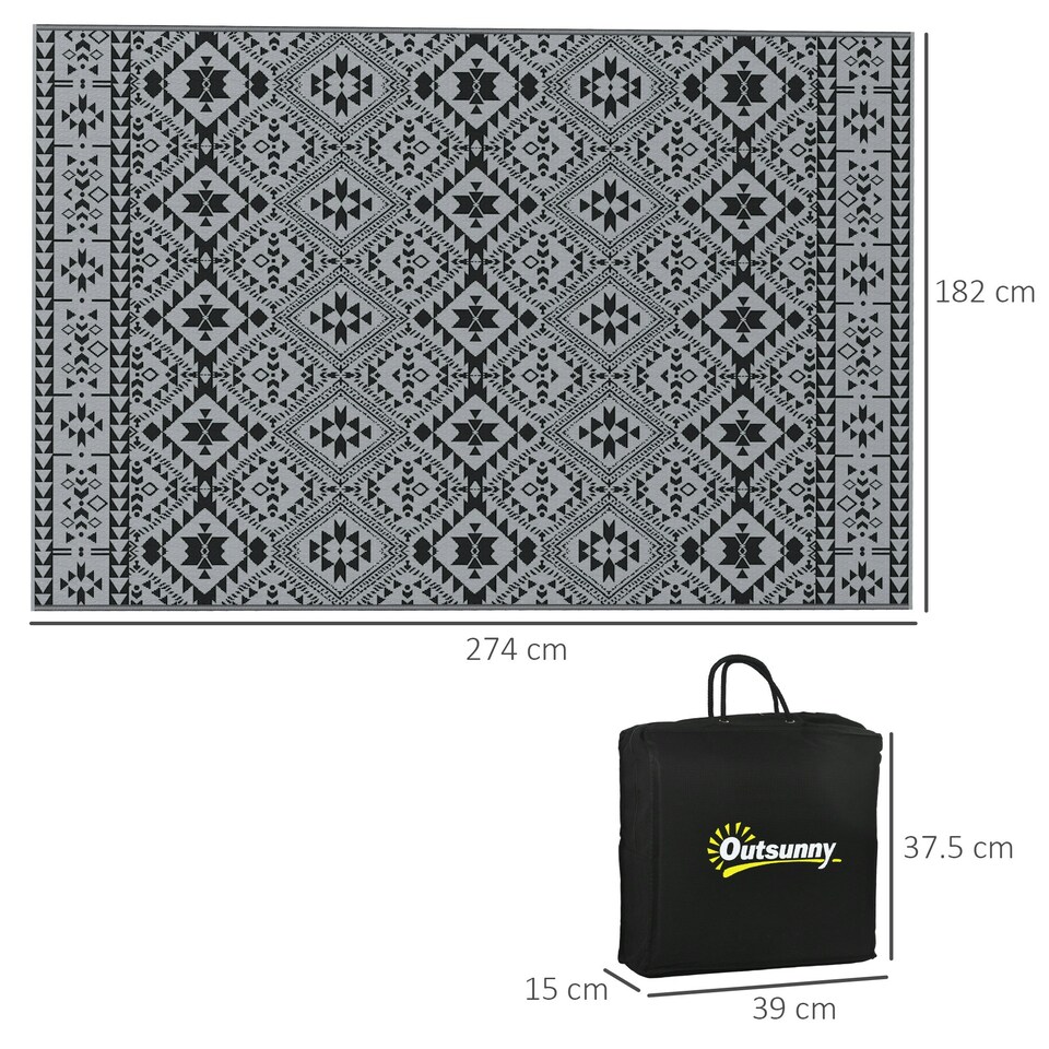 image 1 of Outsunny Reversible Waterproof Outdoor Rug W/ Carry Bag, 182 x 274cm