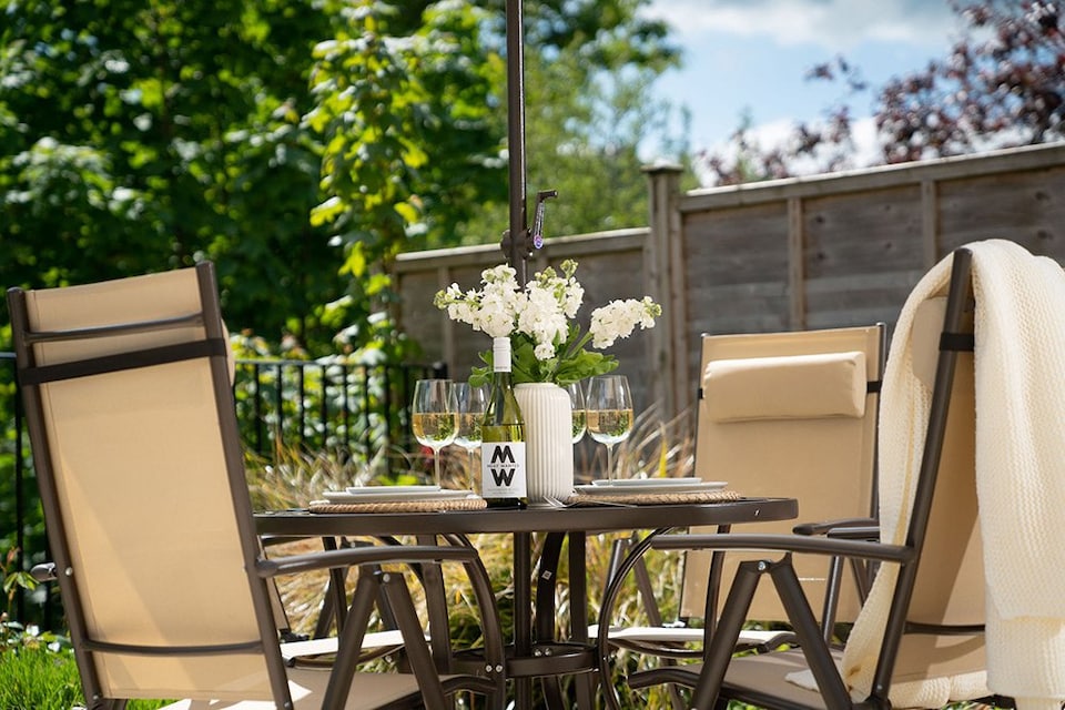 image 1 of 4 Seater Dining Set Garden Furniture With Parasol Reclining Chairs Glass Table In Mocha