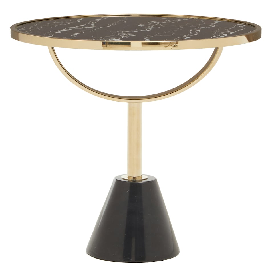 image 1 of Oria Black Glass Black Marble Base Side Table Gold