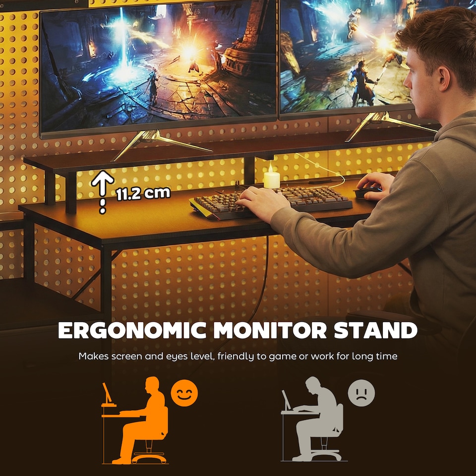image 1 of HOMCOM 147cm Gaming Desk with Charging Station and RGB Lights, Black | Black | Black with RGB LED | 147 x 47 x 130 cm