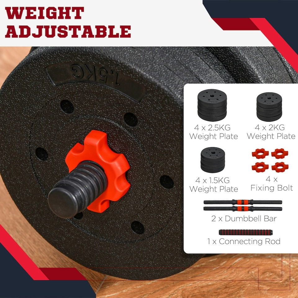 image 1 of HOMCOM 25kg Adjustable 2 IN 1 Barbell Dumbbells Weight Set for Body Fitness