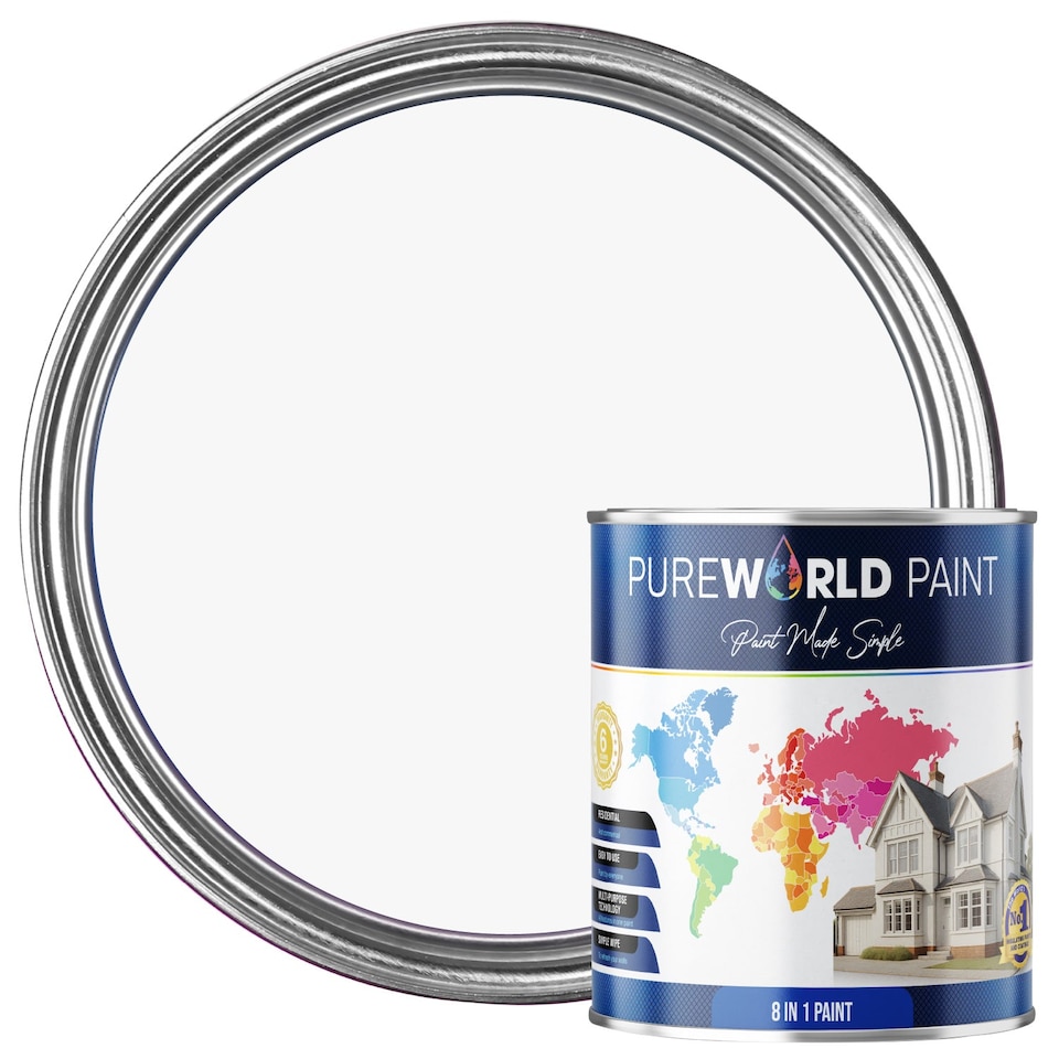 image 1 of PUREWORLD All-in-One Paint & Primer - Multi-Surface Interior & Exterior, Walls & Wood - Pure White - 1L - Matt