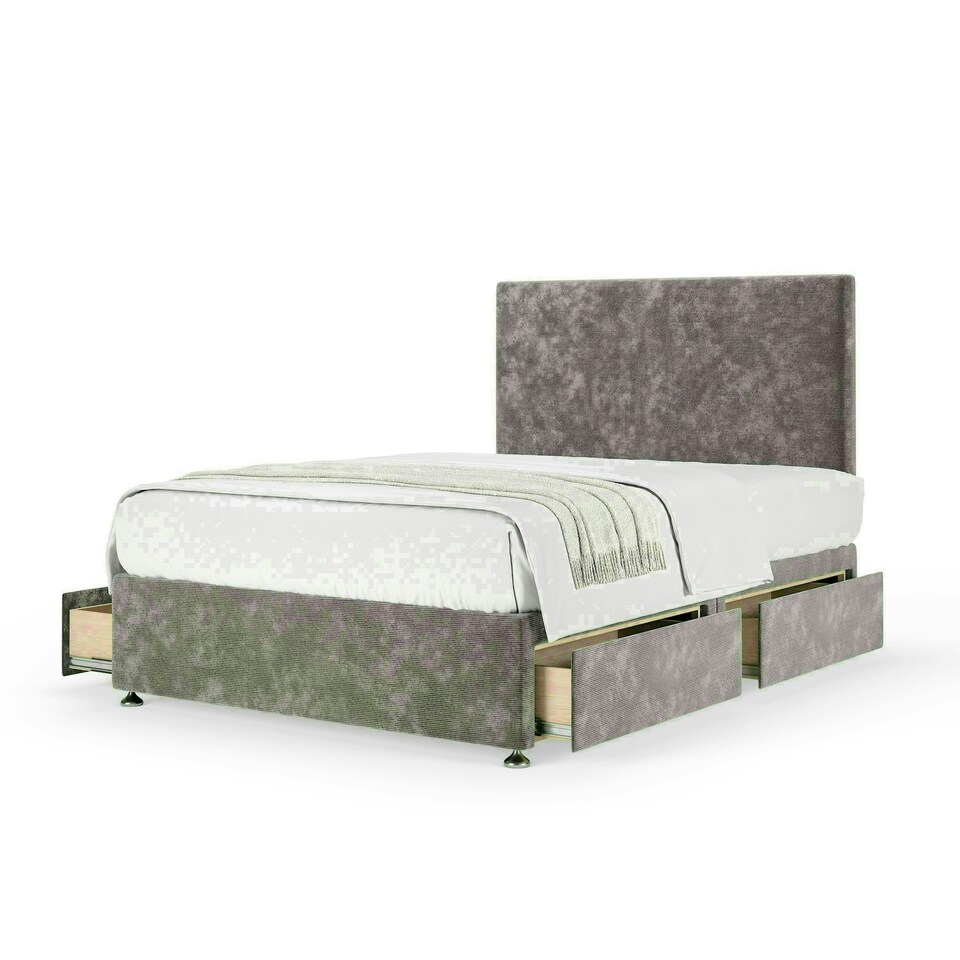 Silver Chenille 4 Drawer Divan Base and Valencia Headboard Double