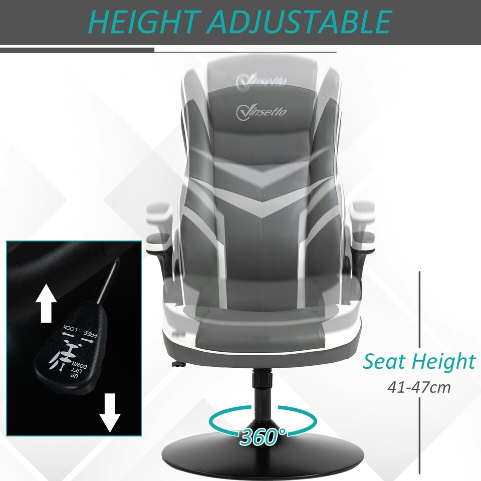 image 1 of Vinsetto Racing Video Game Chair PVC Leather Computer Gaming Chair Grey