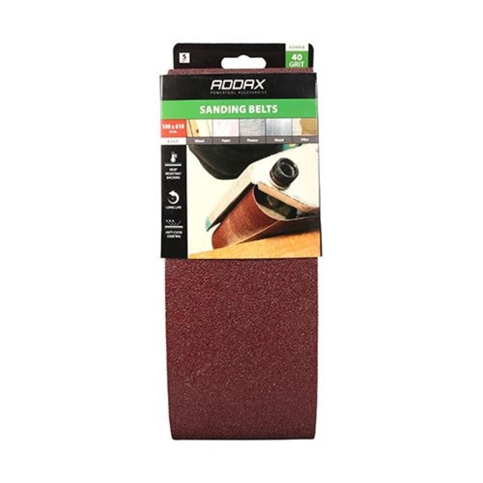 image 1 of Timco - Sanding Belts - 40 Grit - Red (Size 100 x 610mm - 5 Pieces)