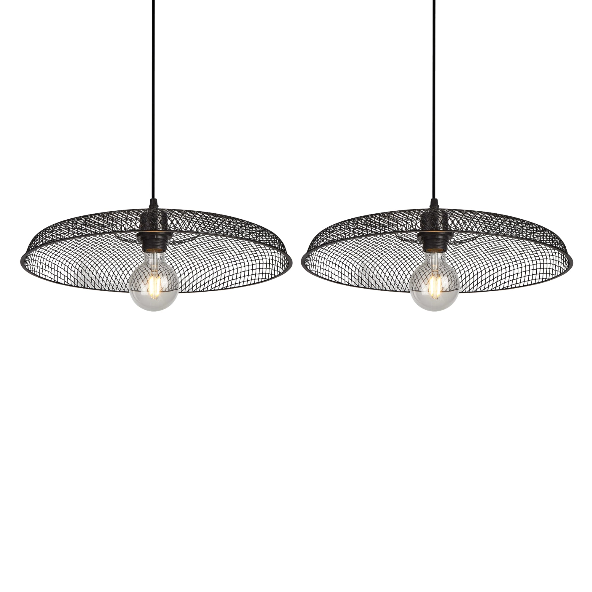 First Choice Lighting Set of 2 Cassidy - Large Black Mesh Easy Fit Metal Pendant Shades