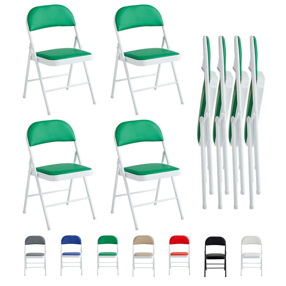 image 1 of Set of 4 Folding Dining Chairs Metal Frame Padded Seats