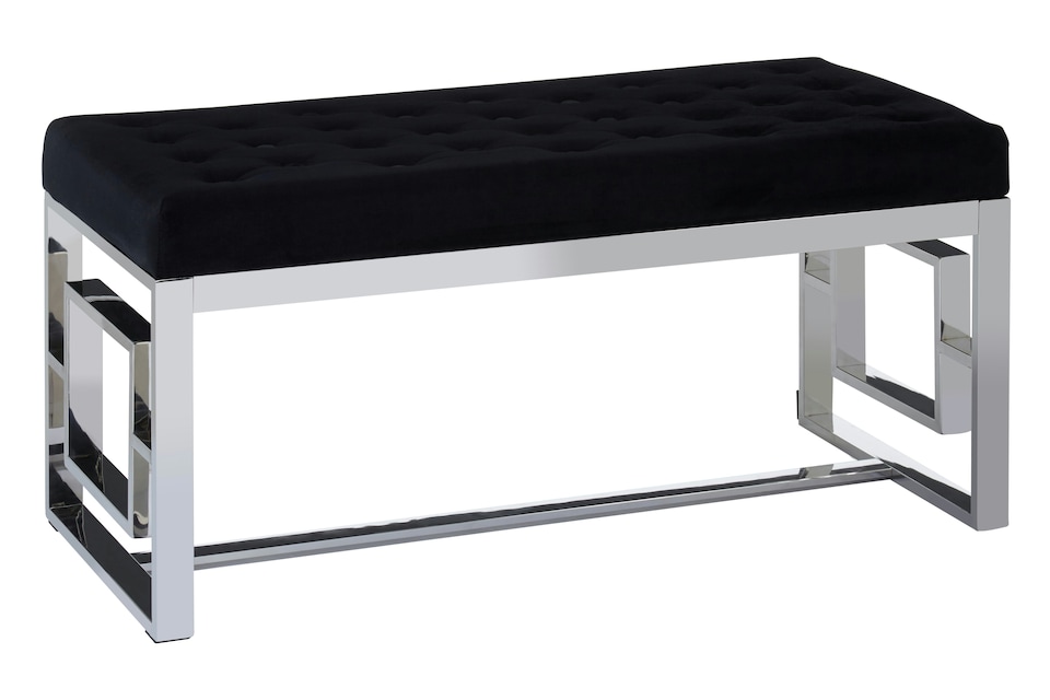 image 1 of Orsina Black Velvet Tufted Bench With Silver Stainless Steel Frame, Contemporary Button Tufted Accent Bench