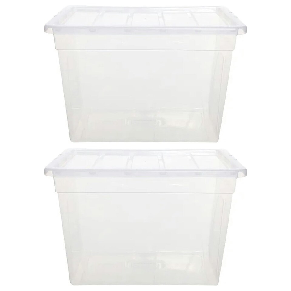 image 1 of 1 x 64 Litre Strong Clear Transparent Storage Container Ideal For Clothes & Books Clear
