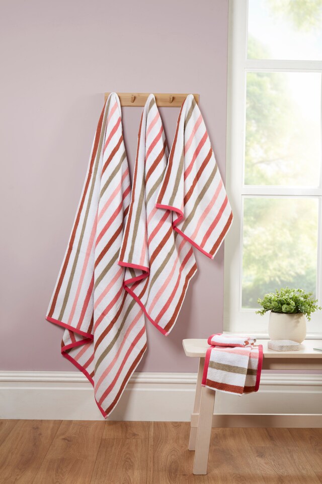 image 1 of Amalfi Cotton Towels Striped Luxury Soft Quick Dry Absorbent | Pink | Hand towel | 1