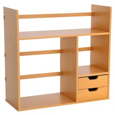 HOMCOM Desk Organiser Compartments Desktop Bookshelf Stationery Storage Shelf Document File Holder with 2 Drawers 2-way Reversed Use Bamboo