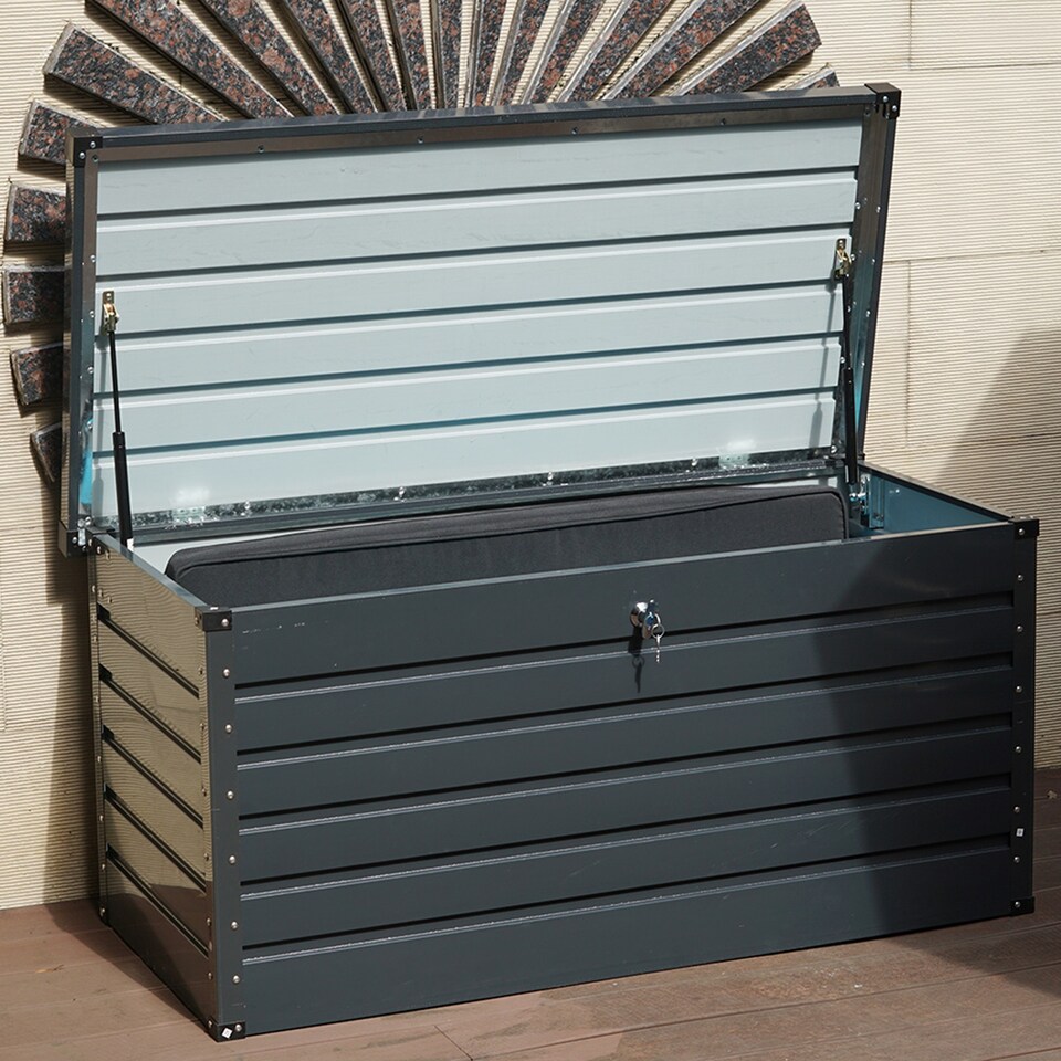 image 1 of Gr8 Garden Dark Grey 420L Metal Storage Box Garden Outdoor Shed Utility Cushion Chest Truck
