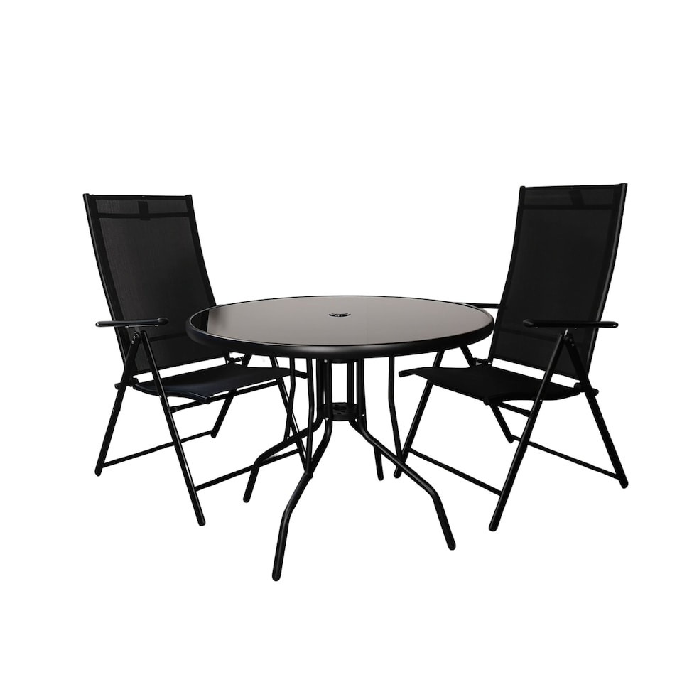 image 1 of Outdoor 2 Person Round Glass Top Garden Patio Dining Table Chairs Set