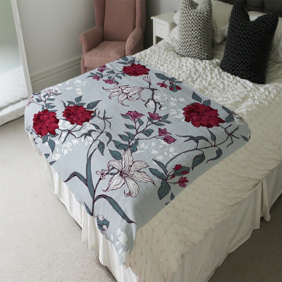 image 1 of Red & White Winter Floral (Blanket)
