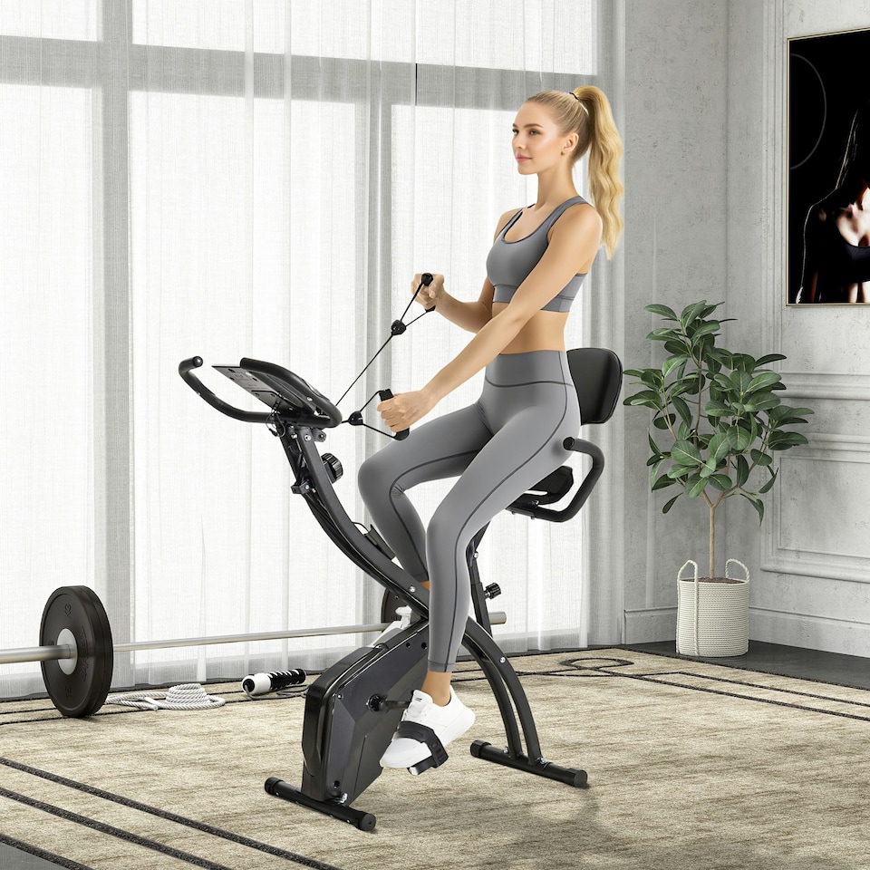 image 1 of HOMCOM 2-In-1 Folding Exercise Bike with 8-Level Magnetic Resistance Black
