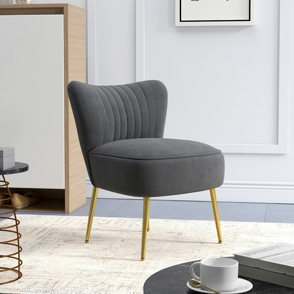 image 1 of HOMCOM Accent Chair Wingback Armless Chair for Bedroom Grey