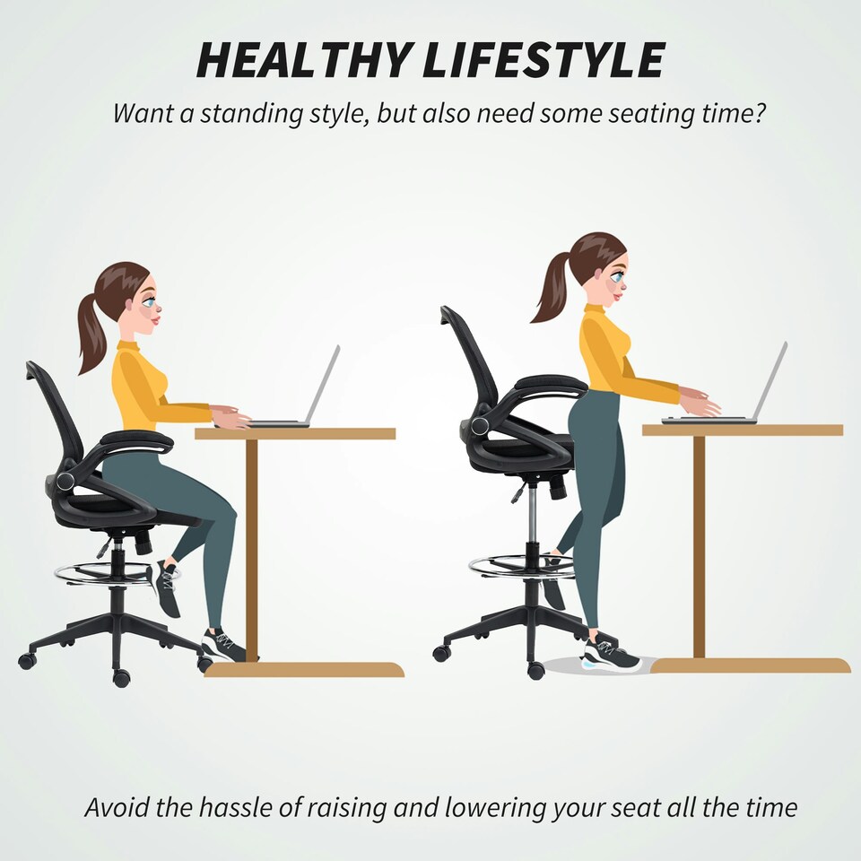 image 1 of Vinsetto Mesh Office Stool, 60° Swivel Height Adjustable Chair, Black Black
