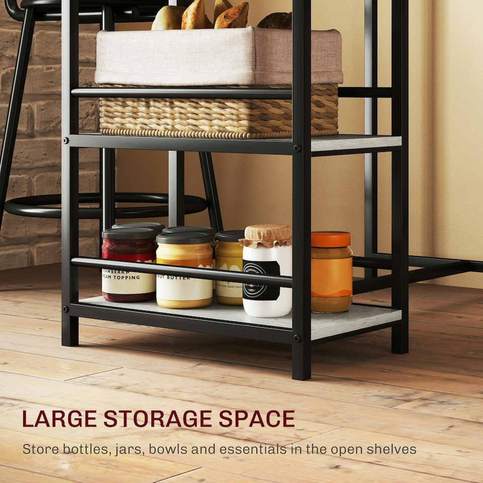 image 1 of HOMCOM 3 Piece Breakfast Bar Table Set with Storage Shelves, Light Grey Grey