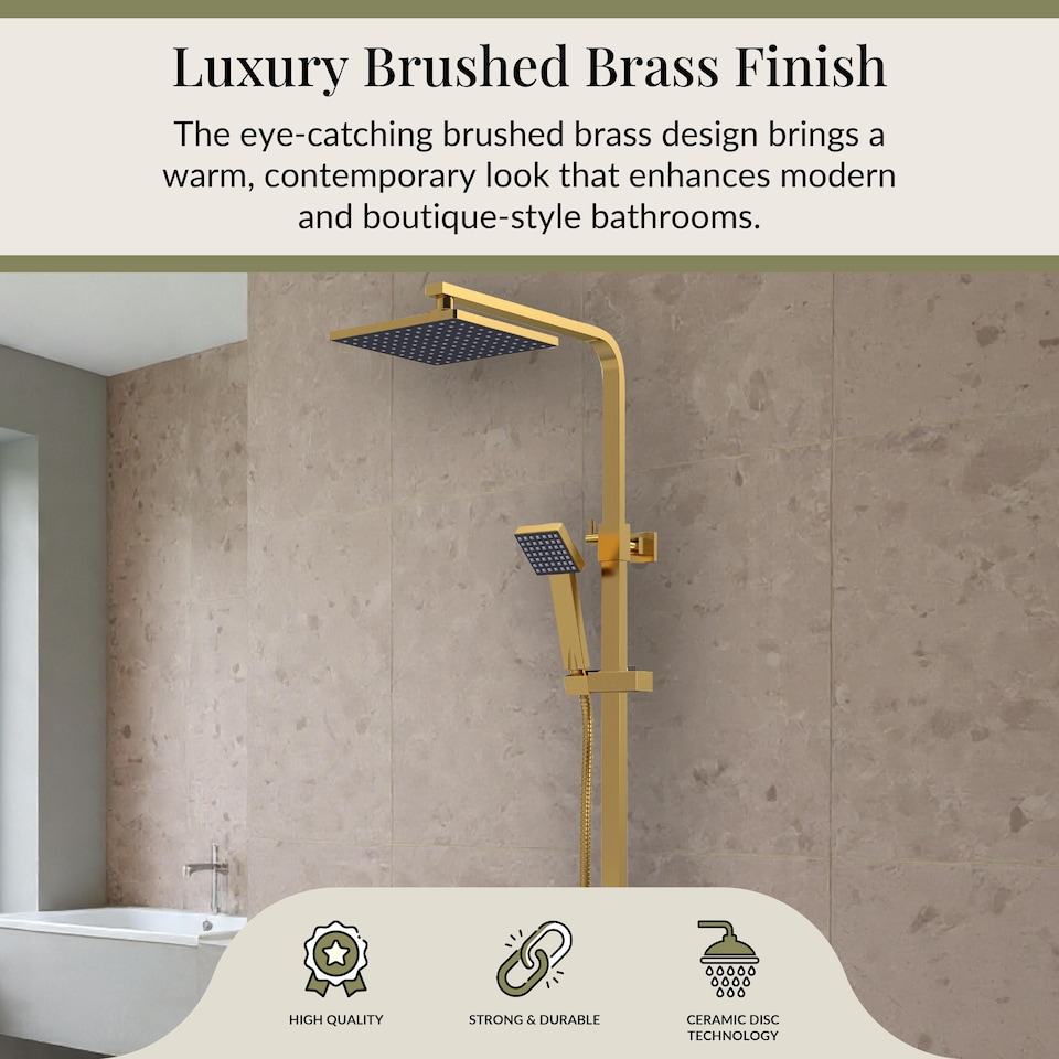 image 1 of Balterley Empire Square Thermostatic Shower Kit with Fixed Head and Adjustable Handset | Copper | Brushed Brass | 1