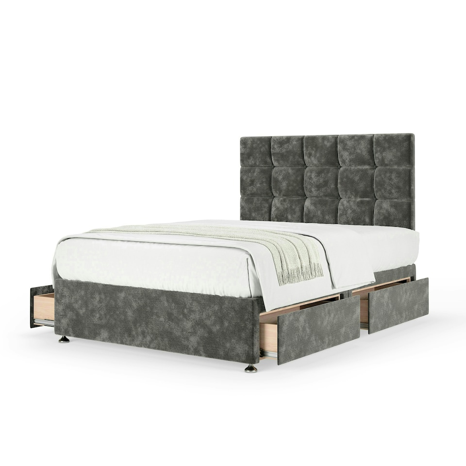 image 1 of Majestic 1000 Pocket Sprung Charcoal Chenille 4 Drawer Divan Set And Pearl Headboard Double