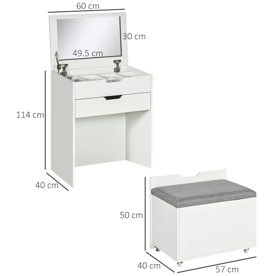 image 1 of HOMCOM Dressing Table with Mirror and Stool, Vanity Table with Storage