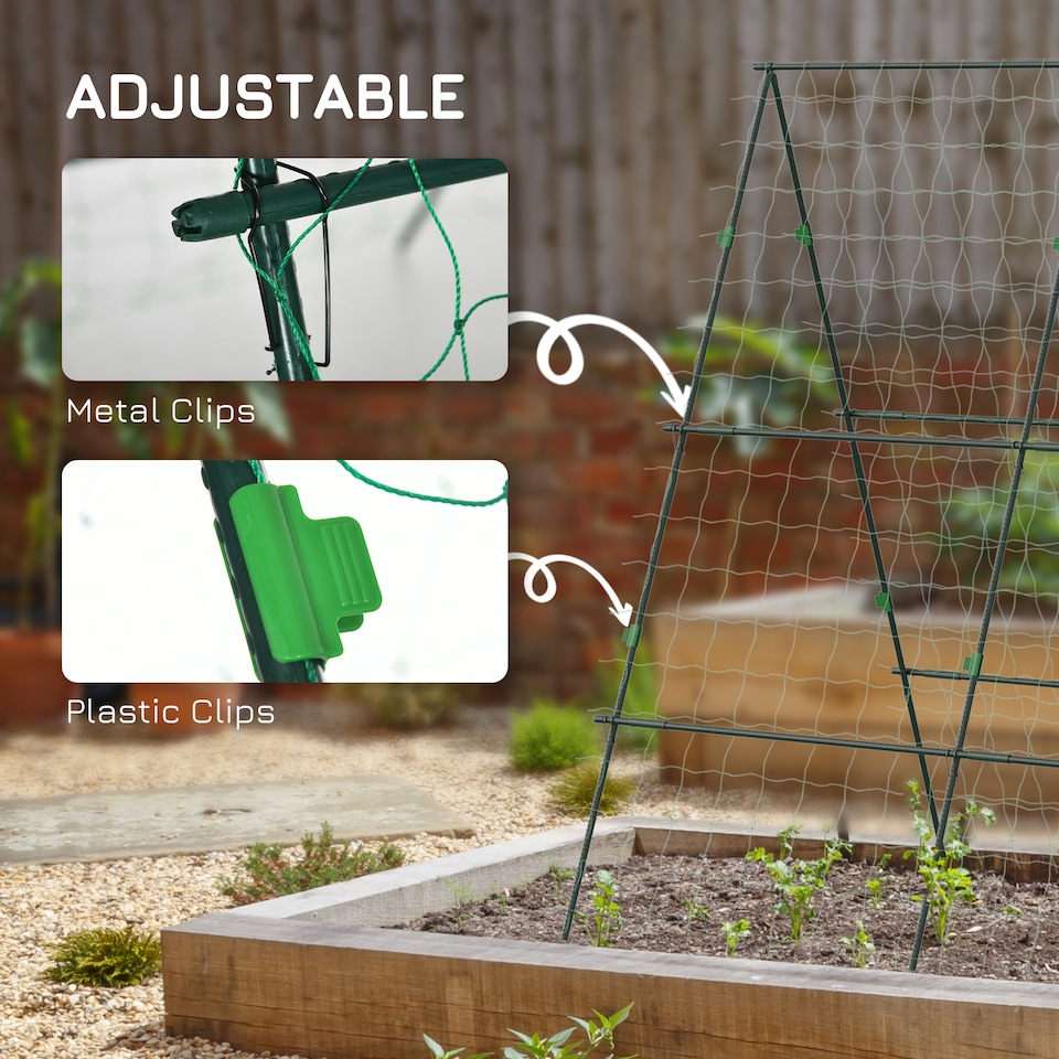 image 1 of Outsunny Garden Cucumber Trellis for Climbing Plants, A-Frame Trellis Plant Support with Climbing Net, DIY Adjustable Cucumber Support Frame for Raised Bed, Vegetables, Flowers, Fruit, Green