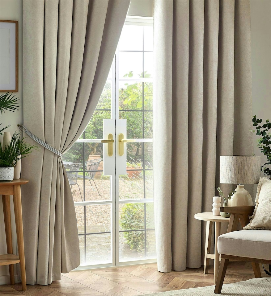 image 1 of Chenille Blackout Pencil Pleat Taped Top Curtains - 117cm x 137cm - Cream