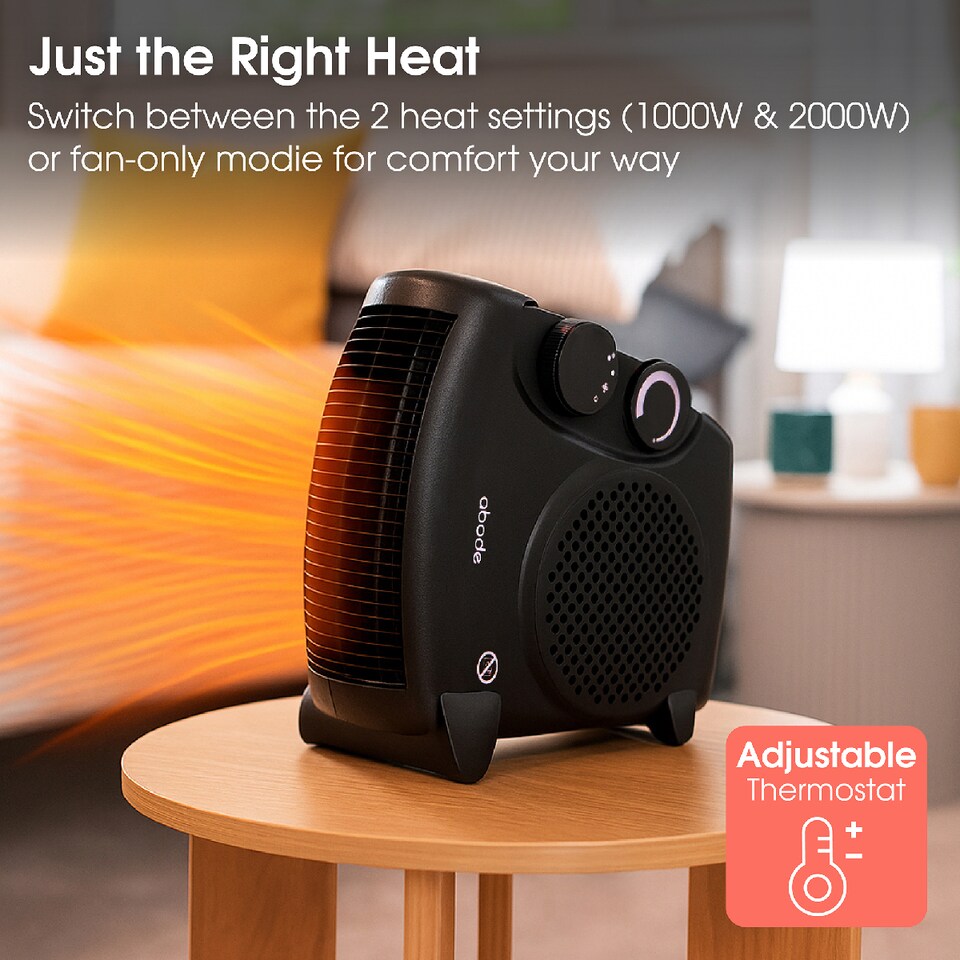 image 1 of Abode AFH1001B Electric Heater Black 2000W Cooling Fan Mode with 2 Heat Settings