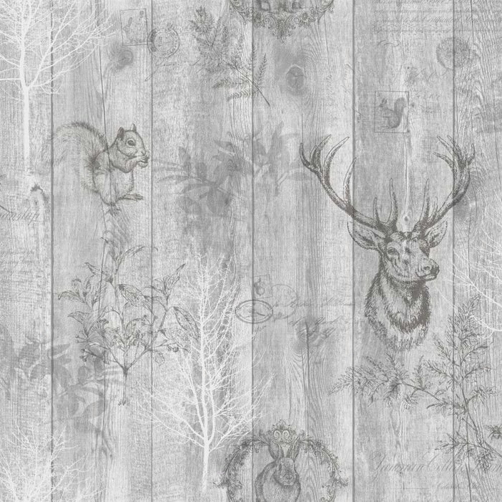 Holden Décor Stag Wallpaper - Grey/Silver - 10m x 53cm Grey