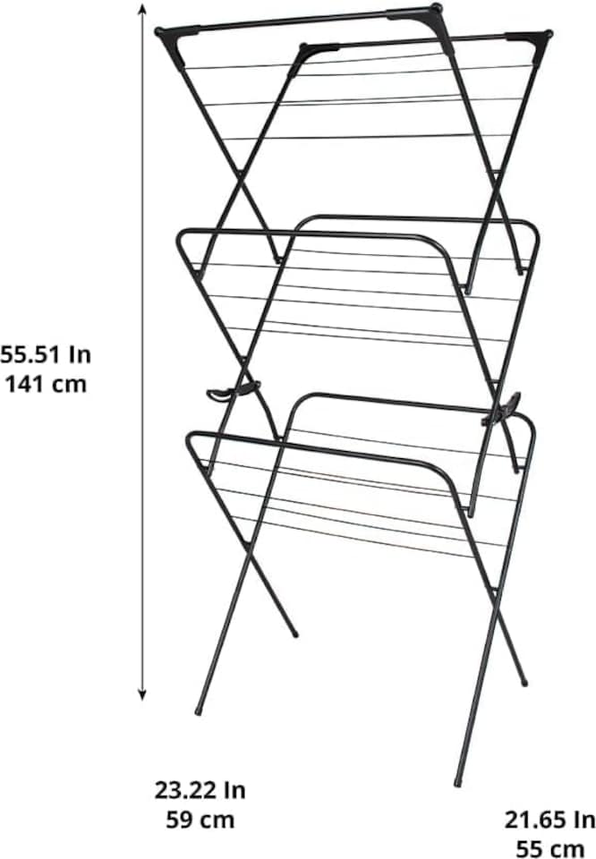 image 1 of Straame 3-Tier Clothes Airer Drying Rack for Indoor & Outdoor Use, Foldable, 63 x 46 x 138 cm (Black)