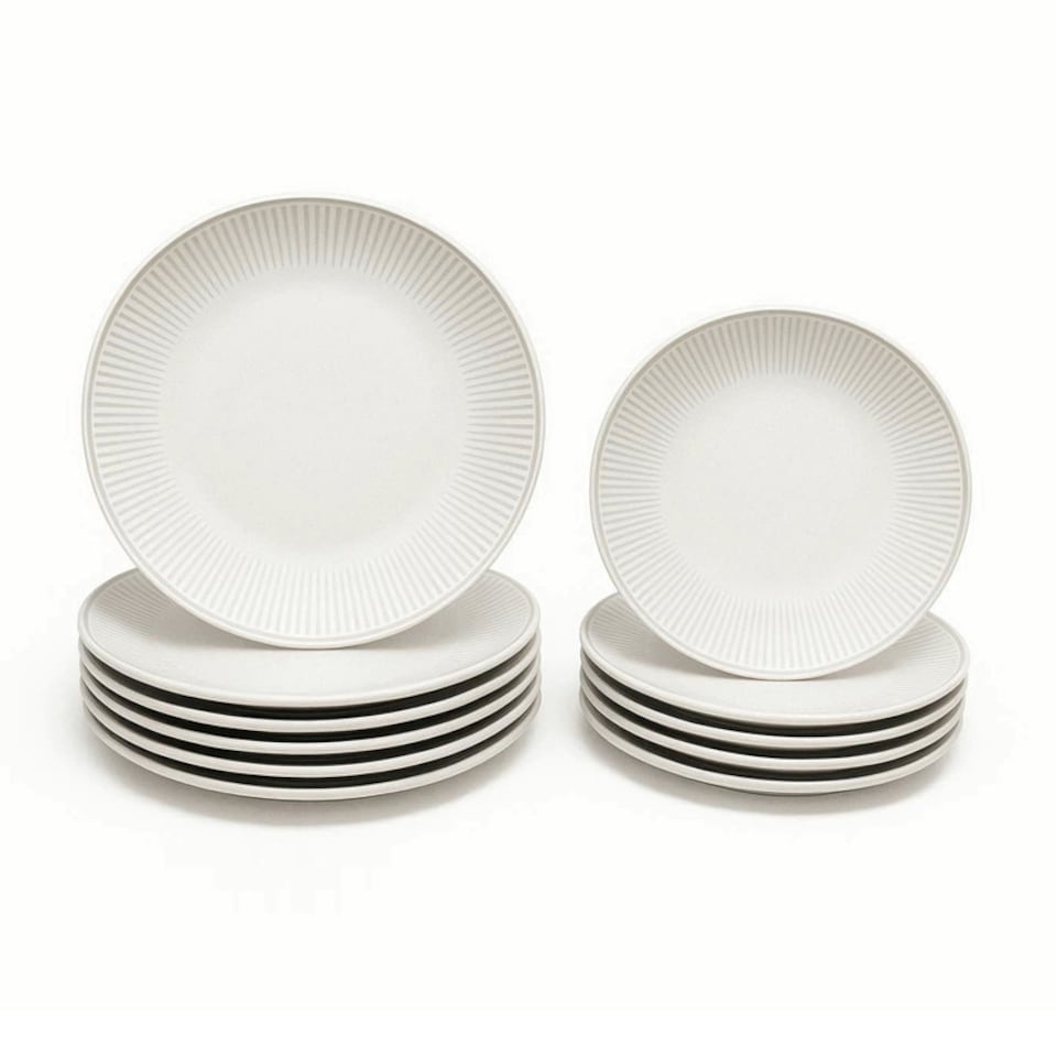 image 1 of Reactive Cream Glaze Dinner Set Plates Bowls 18pc Set