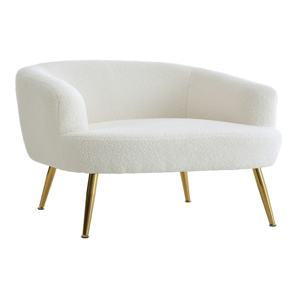 image 1 of Living and Home Teddy Fabric Armchair with Sleek Metal Legs - White