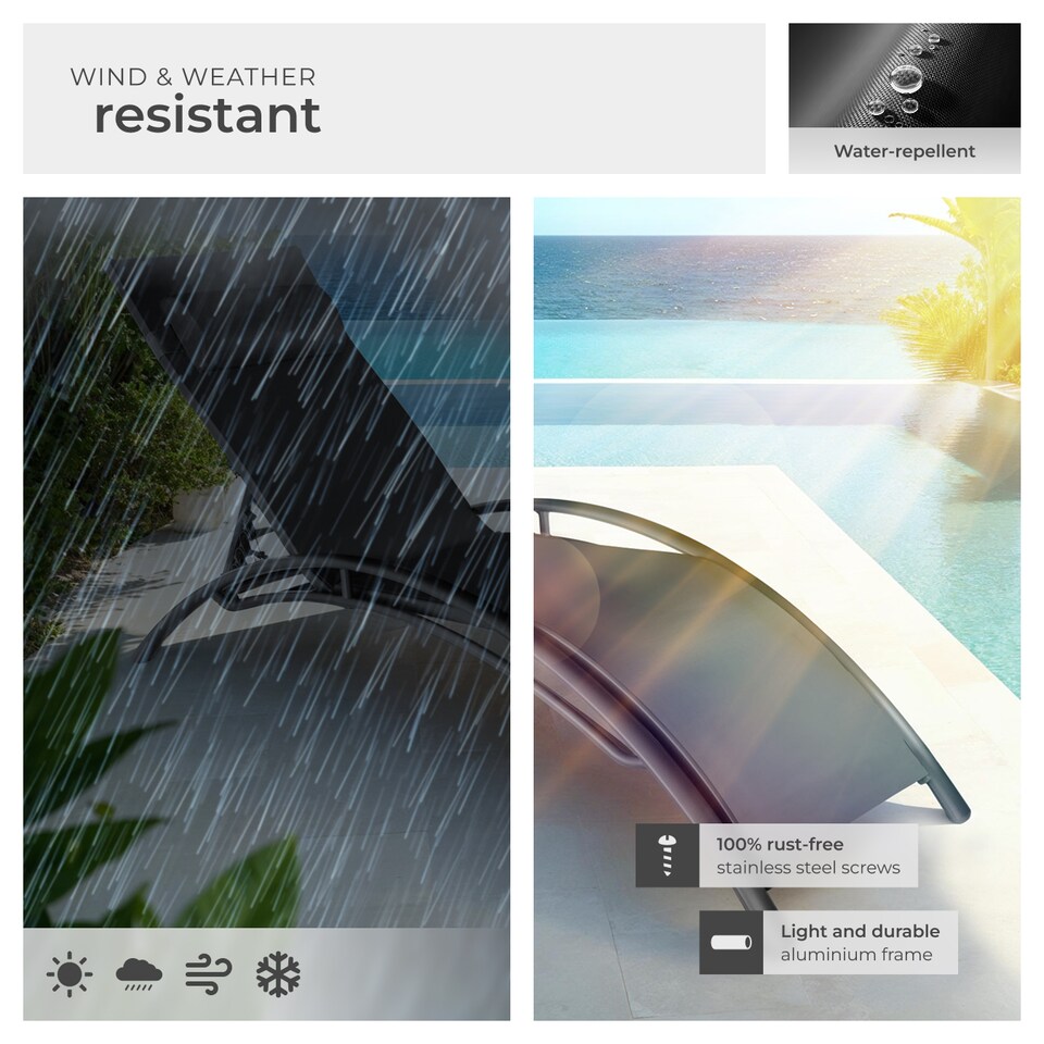 image 1 of Sun Lounger Set of 2 Alina - 5-step backrest, head cushion, aluminium frame | Black | black | 2