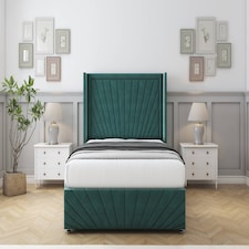 Sloomy Rutherford Emerald Plush Divan Bed With Mattress No Drawers With 54" Wingback Headboard & 12" Matching Footboard 3' Single | Green | Emerald | Single | 1
