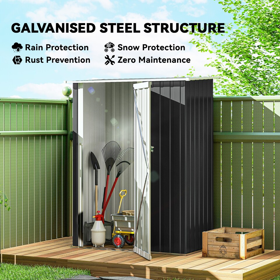 image 1 of Outsunny Outdoor Storage Shed Steel Garden Shed w/ Lockable Door Dark Grey | Grey | 142cm x 86cm x 189cm