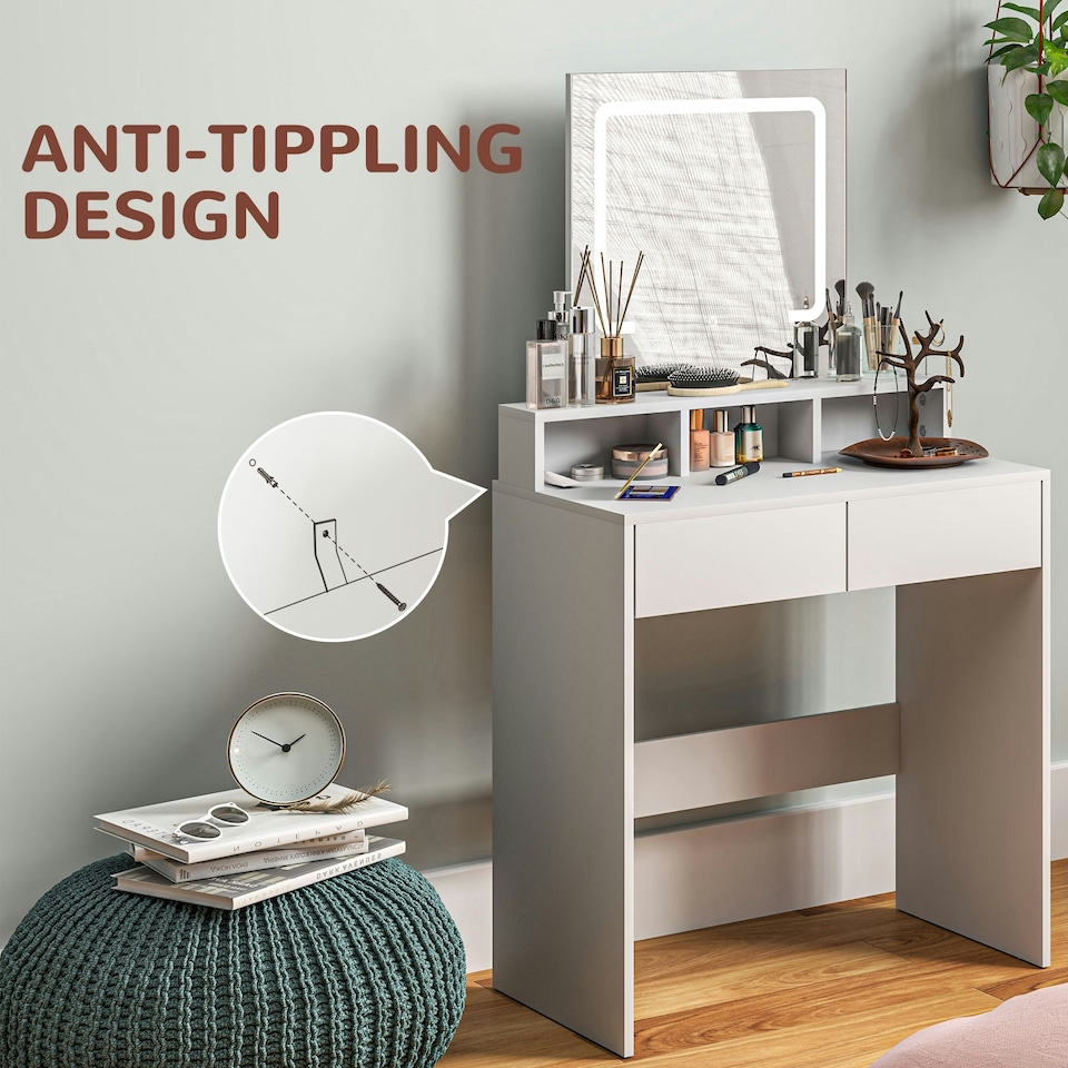 image 1 of HOMCOM Dressing Table with Mirror, LED Lights, Drawers, for Bedroom, White