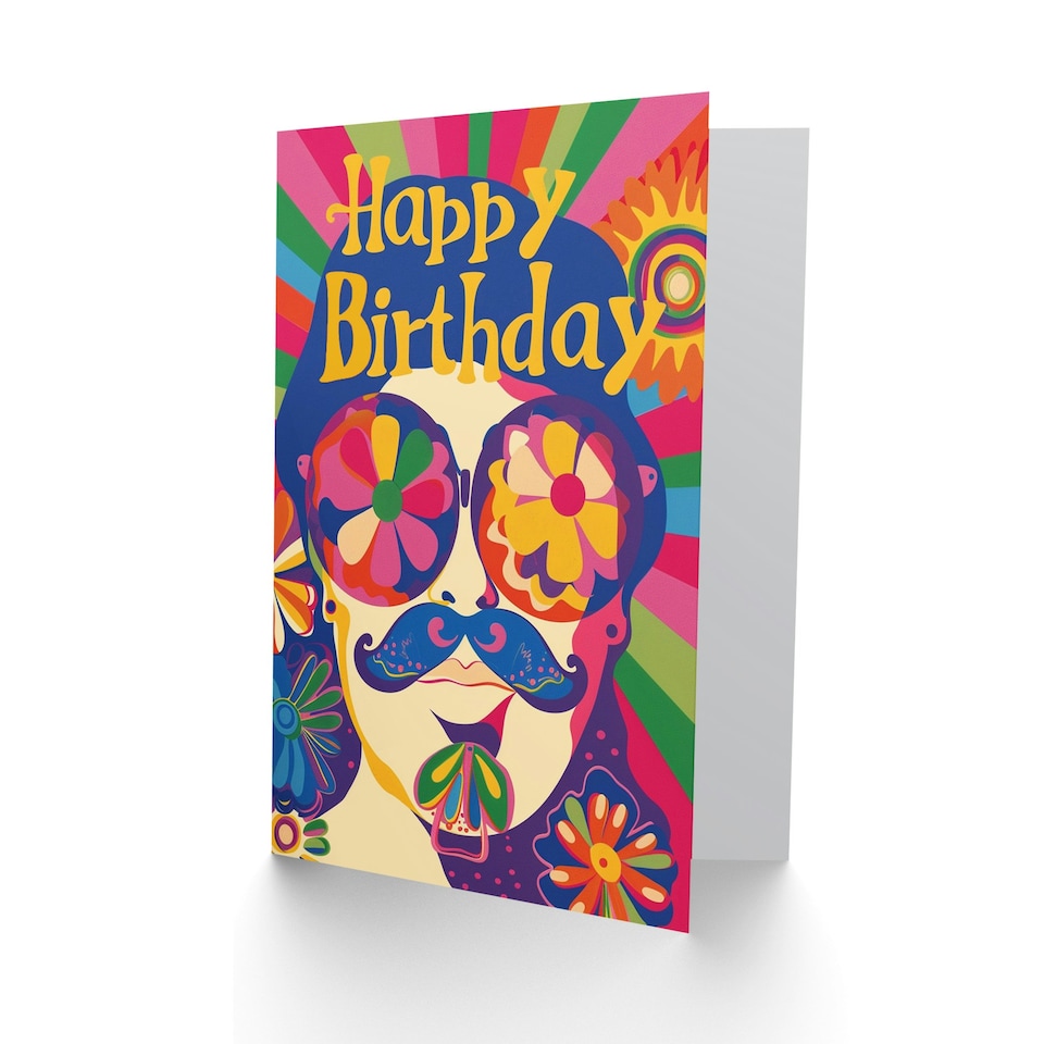 image 1 of Trippy Flower Power Sunglasses Hippie Man Him Birthday Card