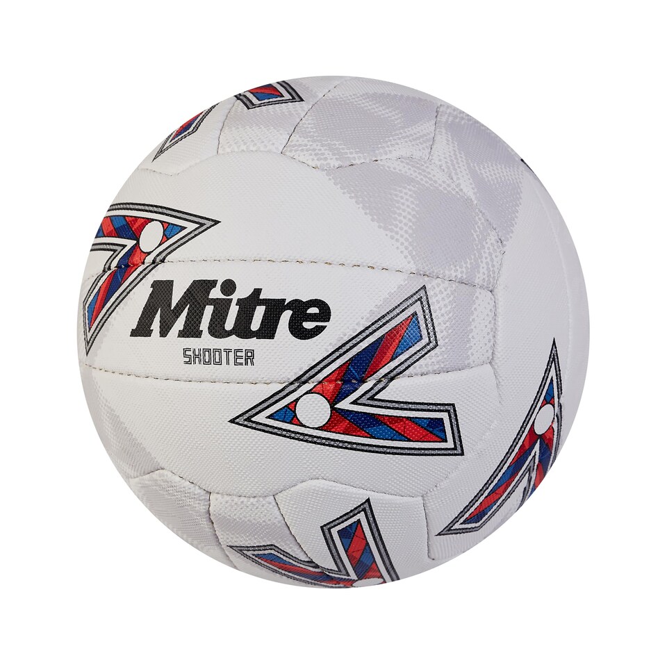 image 1 of Mitre Shooter Match Netball | Great Grip | Durable Design, White/Red/Blue, 5