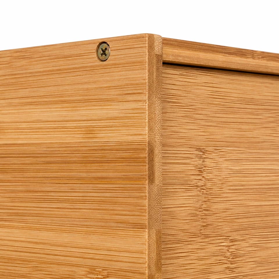 image 1 of Double Layer Roll Top Bamboo Wooden Bread Bin Kitchen Storage | Brown