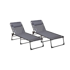 Neo Pair of Outdoor Portable Lightweight Sun Lounger Sunbed Folding Camping Reclining Lounge Chair Garden Beach Patio | Grey