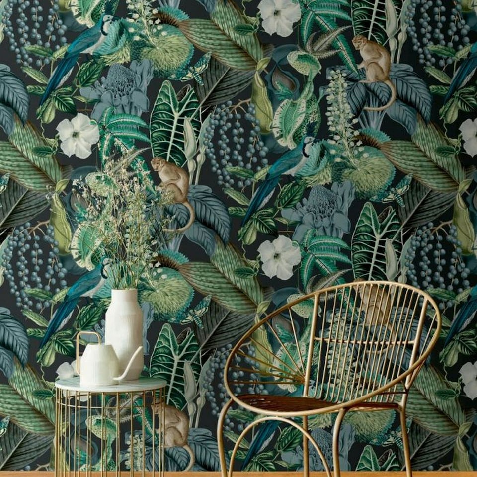 image 1 of GrandDeco Amazon Textured Wallpaper - Black/Blue - 10m x 53cm Black