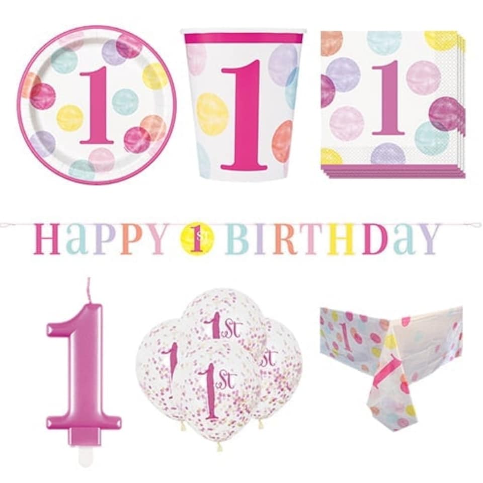 First Birthday Girl 8 Person Deluxe Party Pack