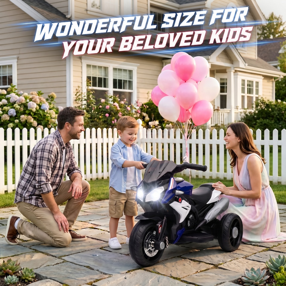 image 1 of HOMCOM Kids Electric Motorcycle with 3 Wheels, Headlight, Music, Horn, Blue