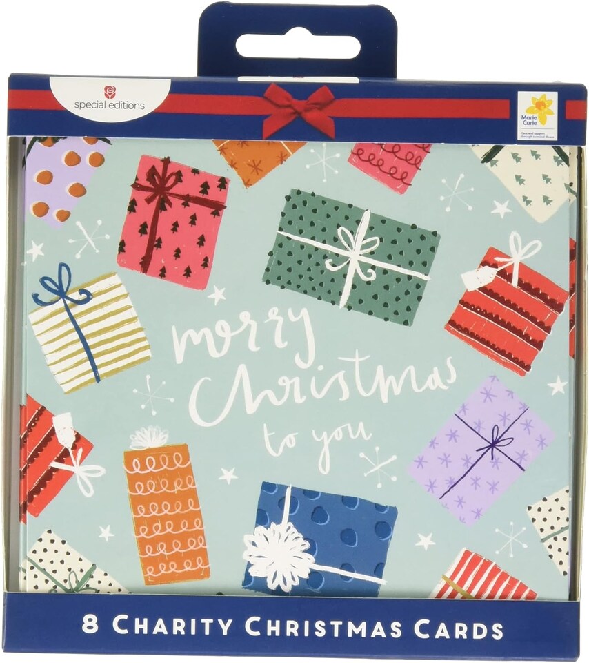 image 1 of Multipack of 8 Bright Presents Design Charity Christmas Cards with Envelope