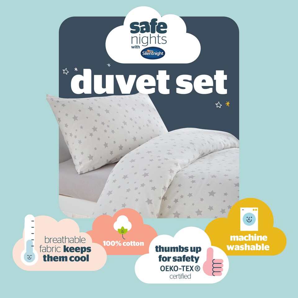 image 1 of Silentnight Safe Nights Stars Cot Bed Duvet Set