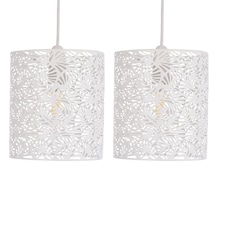 Set of 2 Maui - White Cut Out Metal Leaf Pendant Light Shades | White | Small | 2