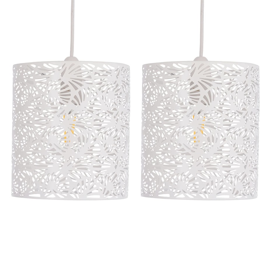 image 1 of Set of 2 Maui - White Cut Out Metal Leaf Pendant Light Shades | White | Small | 2