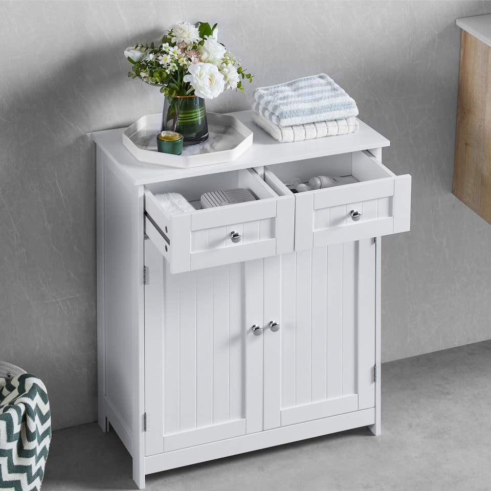 image 1 of Bath Vida Priano 2 Drawer 2 Door Freestanding Bathroom Cabinet, White
