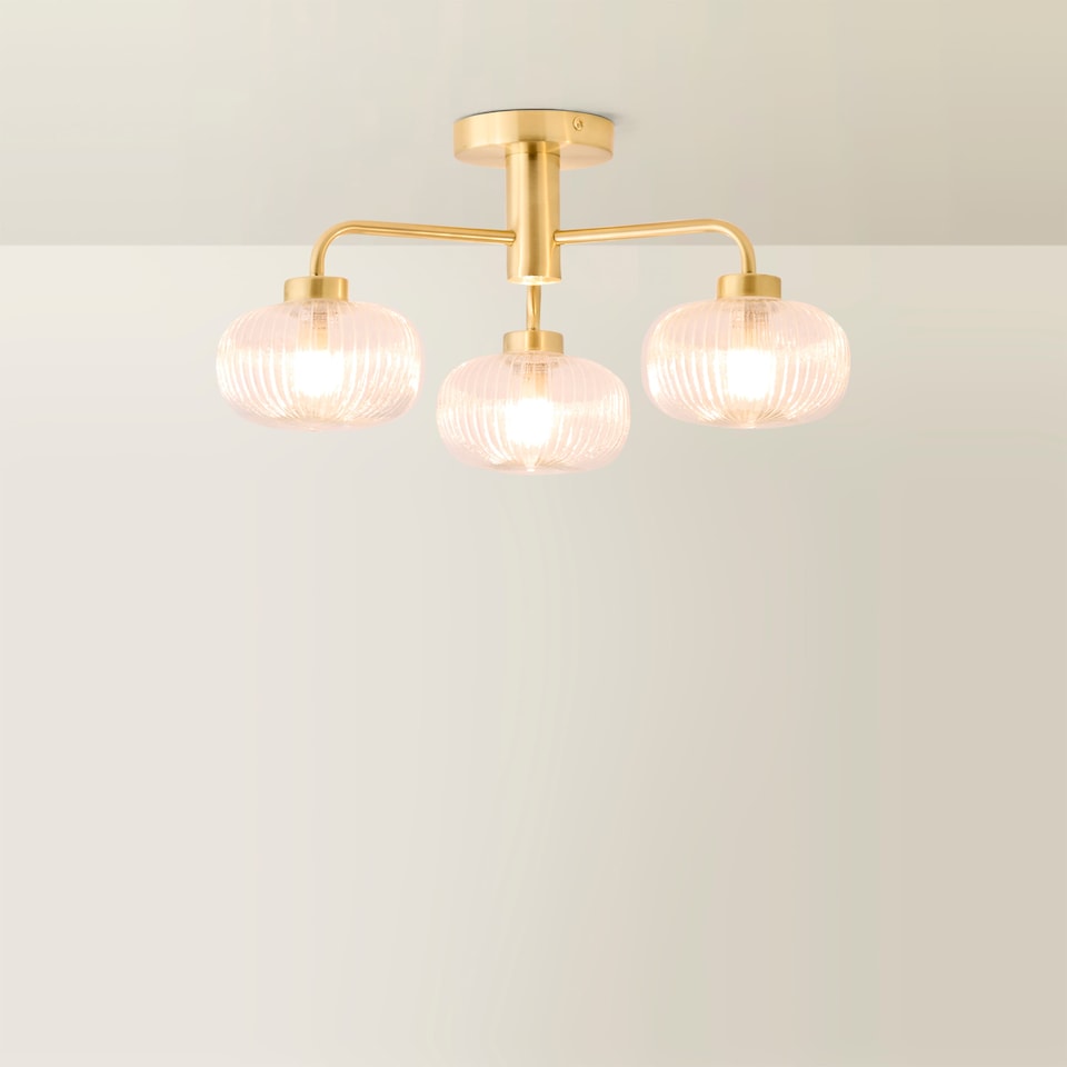 image 1 of ValueLights Amaia Gold IP44 3 Way Clear Ribbed Glass Ceiling Light | Gold